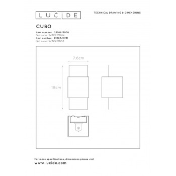 Lucide CUBO - nástěnné svítidlo - G9 - Černá 23208/31/30