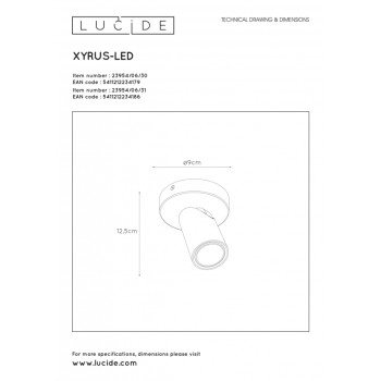 Lucide 23954/06/30 XYRUS Spot GU10/5W incl. DTW D9 H12.5cm 