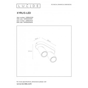 Lucide 23954/11/30 XYRUS Spot 2xGU10/5W incl. DTW W9 L20 H12.5cm 