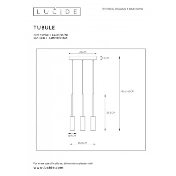 Lucide TUBULE závěsné svítidlo Led 3x7W 2700K černá