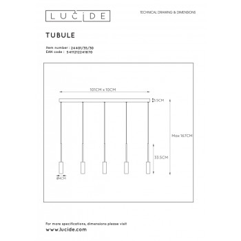 Lucide TUBULE závěsné svítidlo Led 5x7W 2700K černá