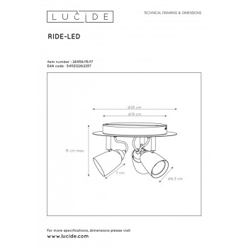 Lucide RIDE-LED - stropní svítidlo - Ø 25 cm - stmívatelné - GU10 - 3x5W 3000K - Měď 26956/15/17