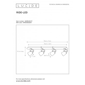 Lucide RIDE-LED - stropní svítidlo - stmívatelné - GU10 - 4x5W 3000K - Měď 26956/20/17