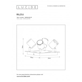 Lucide RILOU - stropní svítidlo - stmívatelné - GU10 - 4x4,5W 3000K - Bílá 26994/20/31