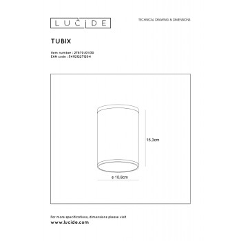 Lucide TUBIX - stropní svítidlo venkovní - Ø 10,8 cm - IP54 - Černá 27870/01/30