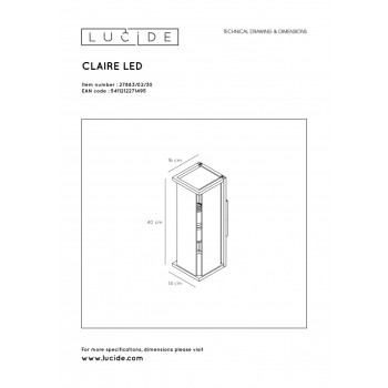 Lucide 27883/02/30 CLAIRE-LED svítidlo nástěnné IP54 2xE27Max15W