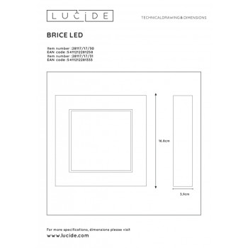 Lucide 28117/17/31 BRICE-LED svítidlo stropní Dim15W IP44