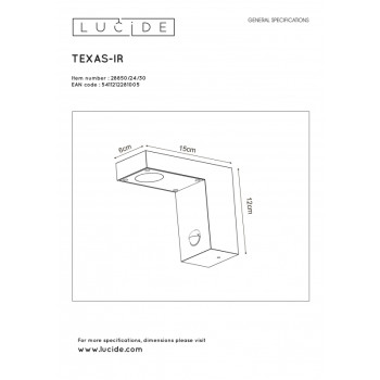 Lucide TEXAS-IR - přisazené bodové svítidlo venkovní - LED - 1x6W 3000K - IP54 - Černá 28850/24/30