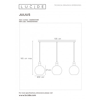 Lucide JULIUS závěsné svítidlo 3x E27/25W Smoke Glass