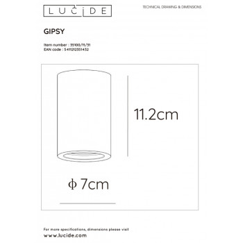 Lucide GIPSY - stropní svítidlo - Ø 7 cm - GU10 - Bílá 35100/11/31