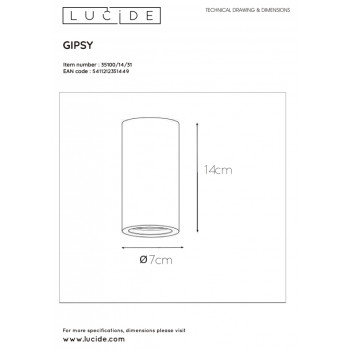 Lucide GIPSY - stropní svítidlo - Ø 7 cm - GU10 - Bílá 35100/14/31
