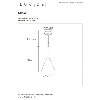 Lucide GIPSY - závěsné svítidlo - Ø 16,5 cm - Bílá 35406/16/31