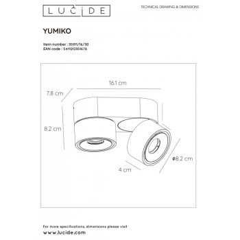 Lucide 35911/16/30 YUMIKO svítidlo bodové 2x8W L16.1 H8.2 černá
