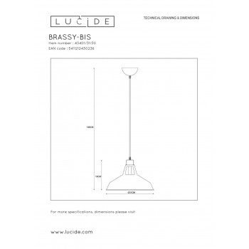 Lucide MosazY-BIS - závěsné svítidlo - Ø 31 cm - Černá 43401/31/30