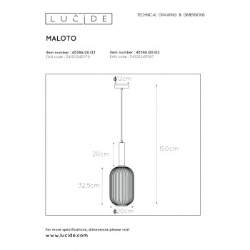 Lucide 45386/20/62 MALOTO svítidlo závěsné Ø 20 cm - E27 