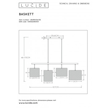 Lucide BASKETT - závěsné svítidlo - Černá 45459/04/30