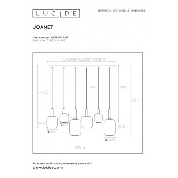 Lucide JOANET závěsné svítidlo 6xE27 Smoke glass