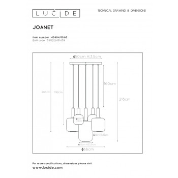 Lucide JOANET závěsné svítidlo 5xE27 Smoke glass