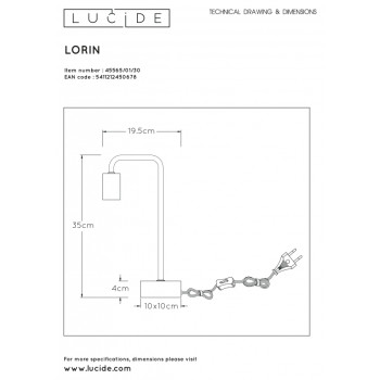 Lucide 45565/01/30 LORIN stolní lampa E27 10/19.3/35cm černá