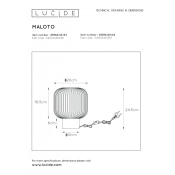 Lucide 45586/20/33 MALOTO lampa stolní E27 