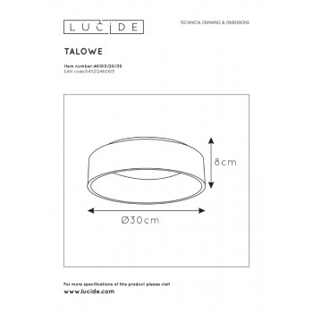 Lucide 46100/20/30 TALOWE - stropní svítidlo - Ø 30 cm - LED stmívatelné - 1x20W 3000K - černé