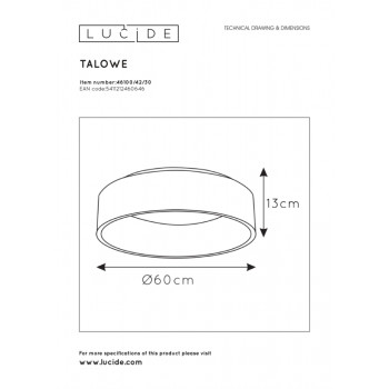 Lucide 46100/42/30 TALOWE - svítidlo stropní - Ø 60 cm - LED stmívatelné - 1x42W 3000K - černá