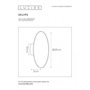 Lucide EKLYPS LED - nástěnné svítidlo - Ø 25 cm - LED - 1x8W 3000K - Bílá 46201/08/31