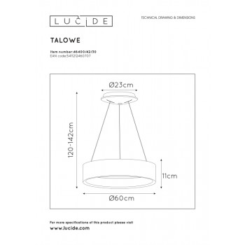 Lucide 46400/42/30 TALOWE LED svítidlo závěsné Ø 60 cm - stmívatelné - 1x39W 3000K černá