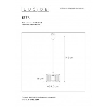 Lucide ETTA - závěsné svítidlo - Ø 29 cm - světlé dřevo 46406/29/76