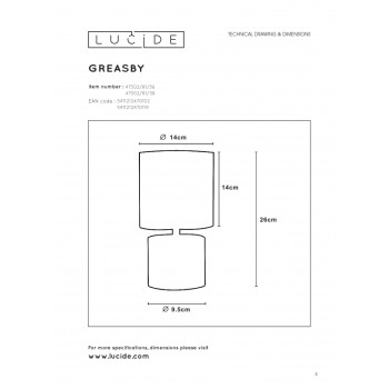 Lucide GREASBY - stolní lampa - Ø 14 cm - Šedá 47502/81/36