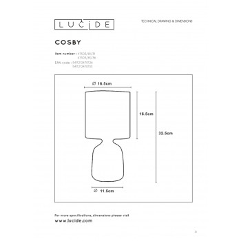 Lucide COSBY - stolní lampa - Ø 16,5 cm - Šedá 47503/81/36
