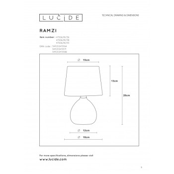 Lucide RAMZI - stolní lampa - Šedá 47506/81/36