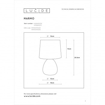 Lucide MARMO stolní lampička E14/40W bílá
