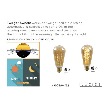 LUCIDE LED žárovka - TWLIGHTSWITCH SENSOR Ø 6,4 cm - LED - E27 - 1x4W 2200K