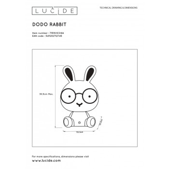 Lucide DODO Rabbit - stolní lampa dětská - stmívatelné - Růžová 71591/03/66