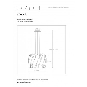 Lucide VIVANA - závěsné svítidlo - Ø 39 cm - Měď 74400/40/17