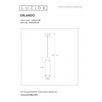 Lucide ORLANDO závěsné svítidlo 1xE27/60W černá/Smoke Glass