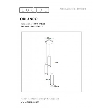 Lucide ORLANDO závěsné svítidlo 3xE27/60W černá/Smoke Glass