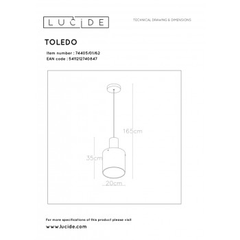 Lucide TOLEDO závěsné svítidlo E27/60W Copper/Glass Amber