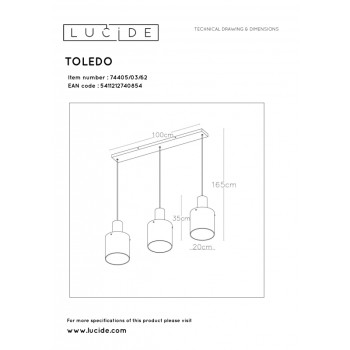 Lucide TOLEDO závěsné svítidlo 3xE27/60W Copper/Glass Amber