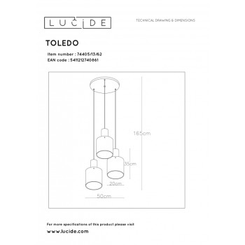 Lucide TOLEDO závěsné svítidlo 3xE27/60W Copper/Glass Amber