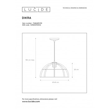 Lucide 76464/01/30 DIKRA závěsné svítidlo E27 60W