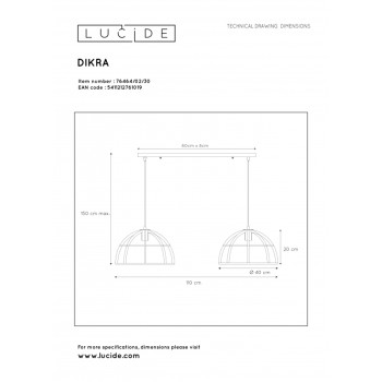 Lucide 76464/02/30 DIKRA závěsné svítidlo 2xE27 60W černá