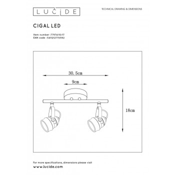 Lucide CIGAL - stropní svítidlo - Ø 9 cm - LED - GU10 - 2x5W 2700K - Měď 77974/10/17