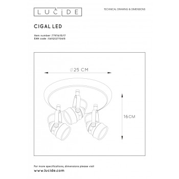 Lucide CIGAL - stropní svítidlo - Ø 27 cm - LED - GU10 - 3x5W 2700K - Měď 77974/15/17