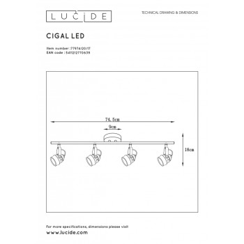 Lucide CIGAL - stropní svítidlo - Ø 9 cm - LED - GU10 - 4x5W 2700K - Měď 77974/20/17