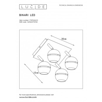 Lucide BINARI - stropní svítidlo - LED - 4x5W 2700K - Bílá 77975/20/31