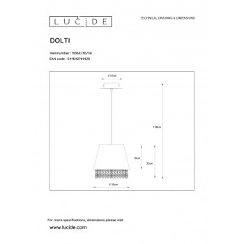 Lucide DOLTI - závěsné svítidlo - Ø 30,5 cm - Černá 78368/30/30