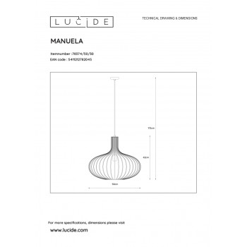Lucide MANUELA - závěsné svítidlo - Ø 50 cm - Černá 78374/50/30