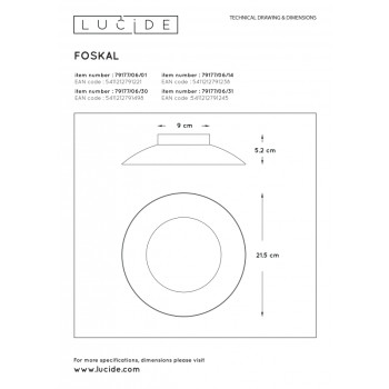 Lucide FOSKAL - zapuštěné stropní svítidlo - Ø 21,5 cm - LED - 1x6W 2700K - Mosaz 79177/06/01